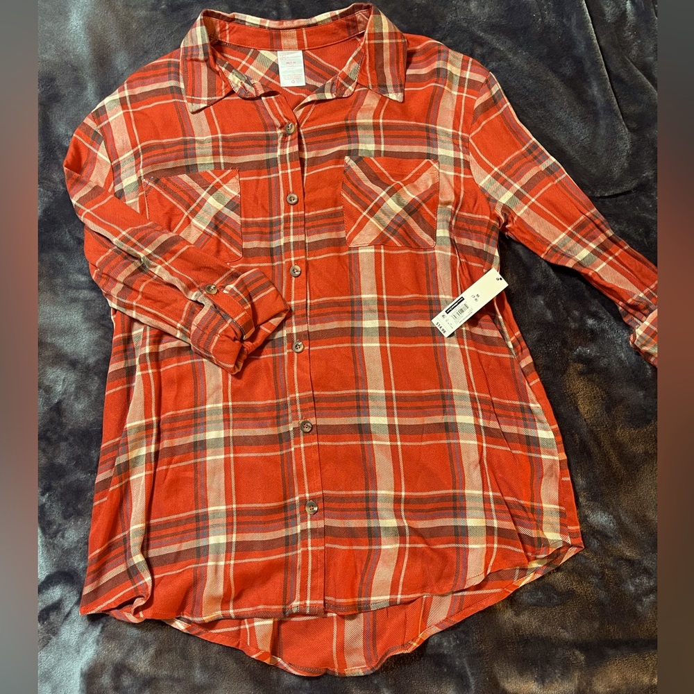 Medium orange/olive blend NoBoundaries flannel